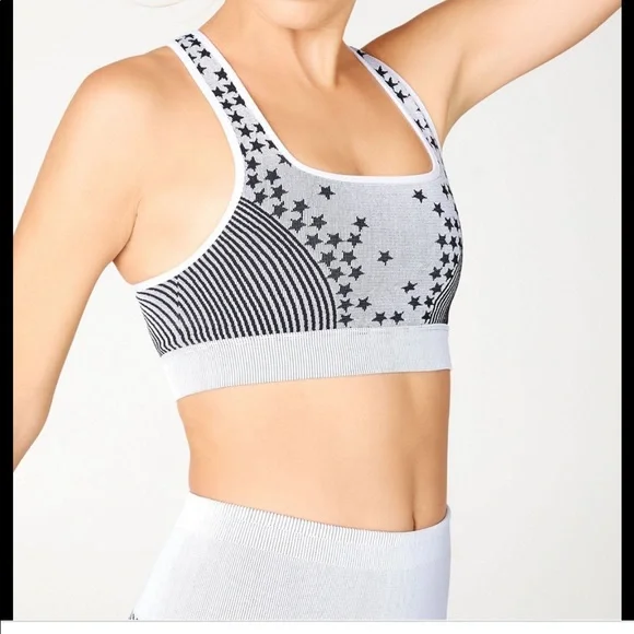 FABLETICS SPORTS BRA STARS & STRIPES BLACK & LIGHT GREY EXTRA SMALL XS - Picture 3 of 14
